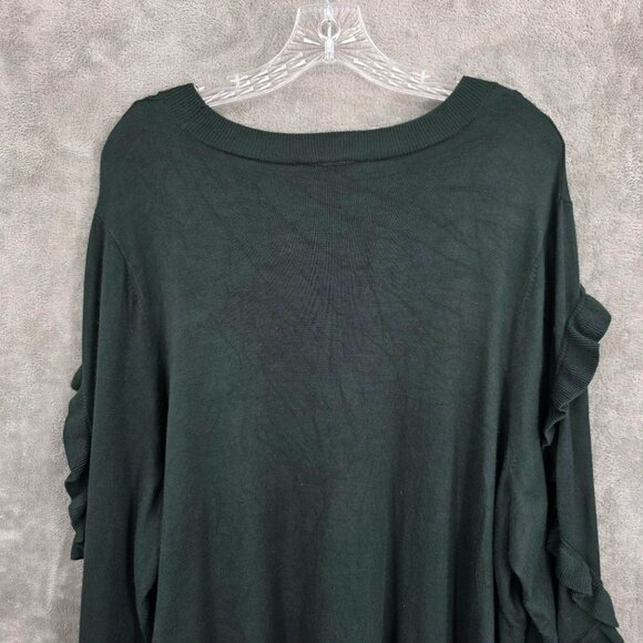 Lane Bryant Sweater 22 24 Dark Forest Green Ruffle Sleeves Stretchy Side Slits - Picture 10 of 12